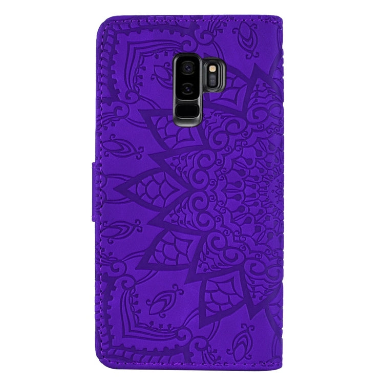 For Galaxy S9+ Calf Pattern Diamond Mandala Double Folding Design Embossed Leather Case with Wallet & Holder & Card Slots