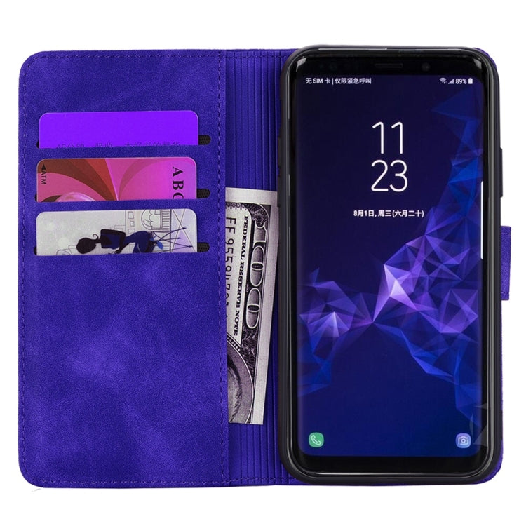 For Galaxy S9+ Calf Pattern Diamond Mandala Double Folding Design Embossed Leather Case with Wallet & Holder & Card Slots
