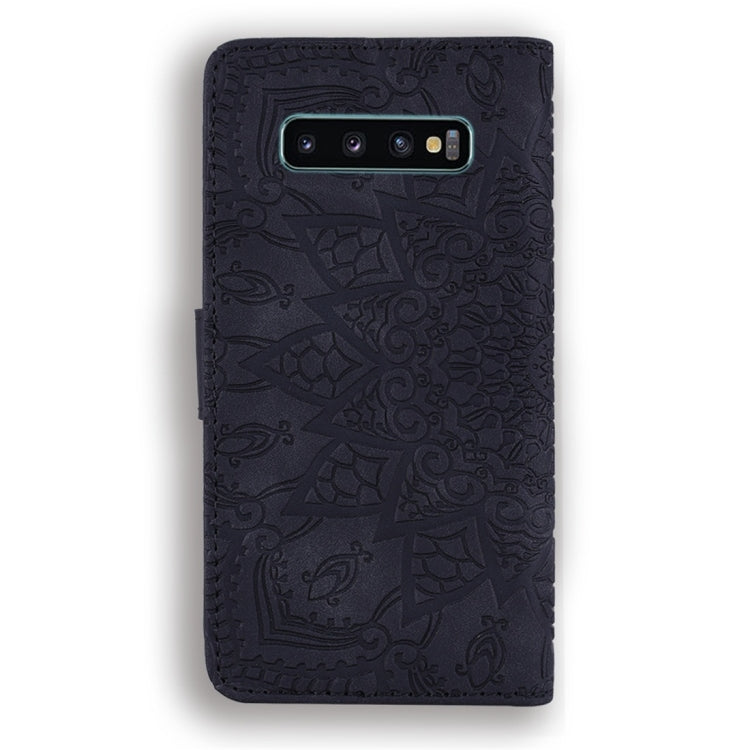 For Galaxy S10 Calf Pattern Diamond Mandala Double Folding Design Embossed Leather Case with Wallet & Holder & Card Slots