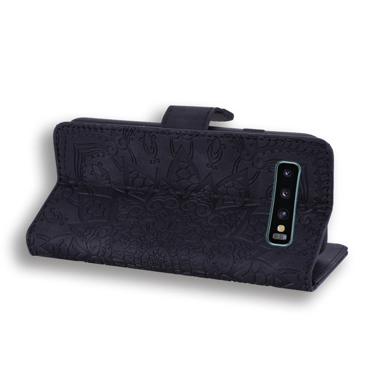 For Galaxy S10 Calf Pattern Diamond Mandala Double Folding Design Embossed Leather Case with Wallet & Holder & Card Slots