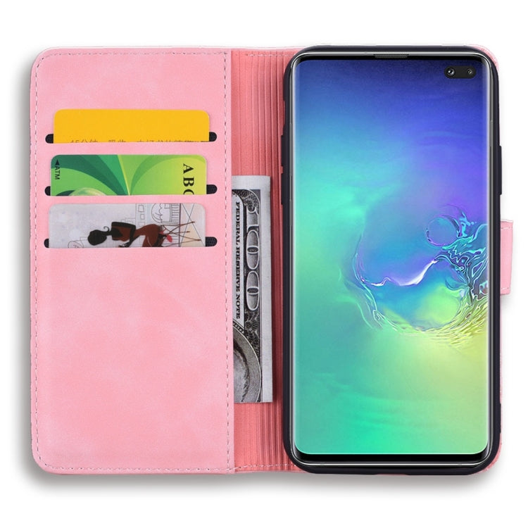 For Galaxy S10 Calf Pattern Diamond Mandala Double Folding Design Embossed Leather Case with Wallet & Holder & Card Slots
