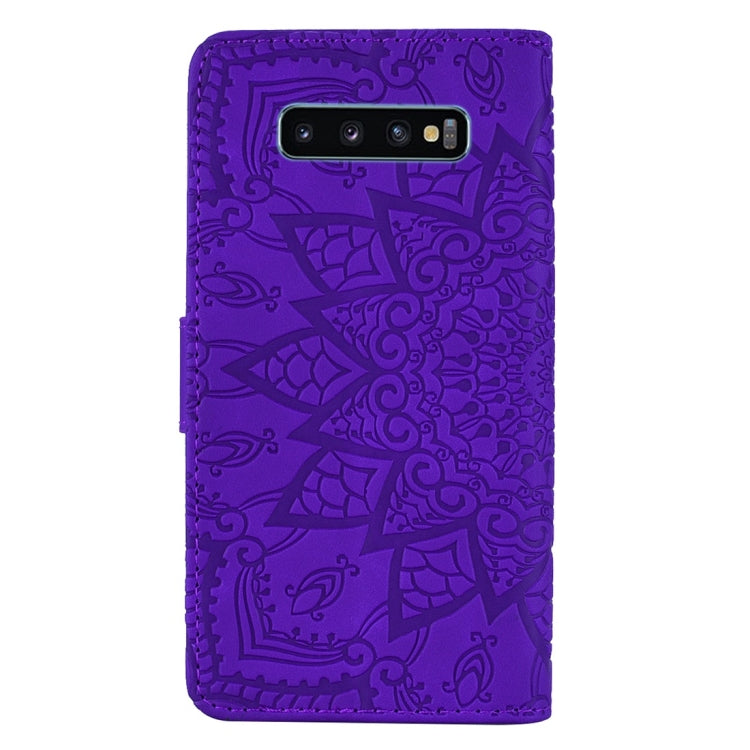 For Galaxy S10 Calf Pattern Diamond Mandala Double Folding Design Embossed Leather Case with Wallet & Holder & Card Slots