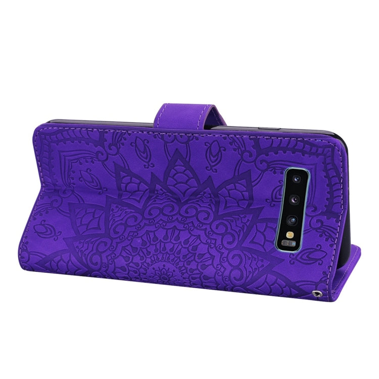 For Galaxy S10 Calf Pattern Diamond Mandala Double Folding Design Embossed Leather Case with Wallet & Holder & Card Slots