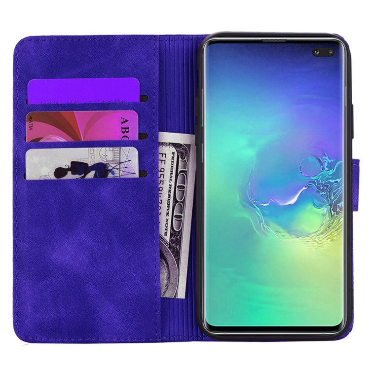 For Galaxy S10 Calf Pattern Diamond Mandala Double Folding Design Embossed Leather Case with Wallet & Holder & Card Slots