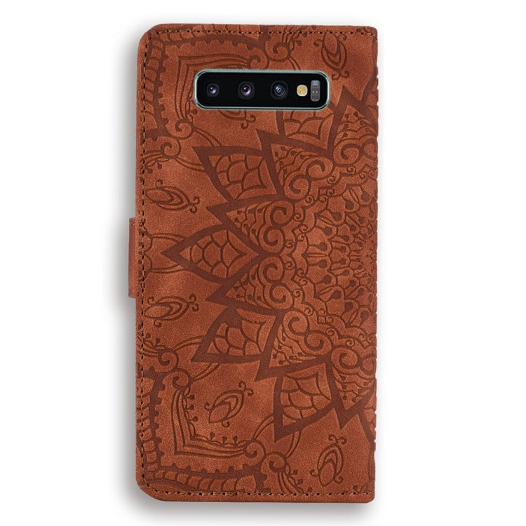 For Galaxy S10+ Calf Pattern Diamond Mandala Double Folding Design Embossed Leather Case with Wallet & Holder & Card Slots