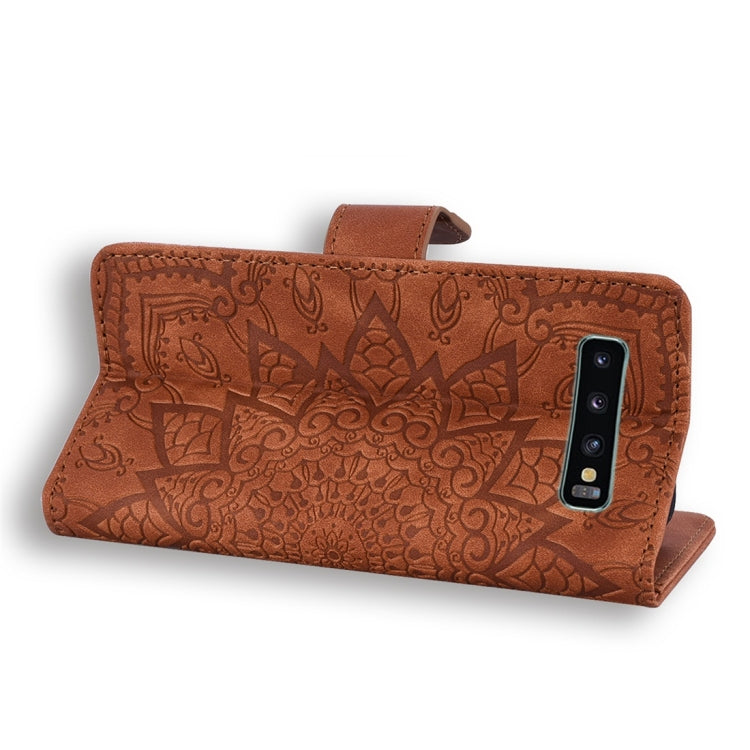 For Galaxy S10+ Calf Pattern Diamond Mandala Double Folding Design Embossed Leather Case with Wallet & Holder & Card Slots