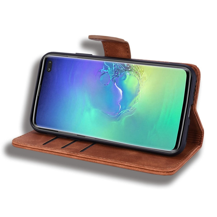 For Galaxy S10+ Calf Pattern Diamond Mandala Double Folding Design Embossed Leather Case with Wallet & Holder & Card Slots