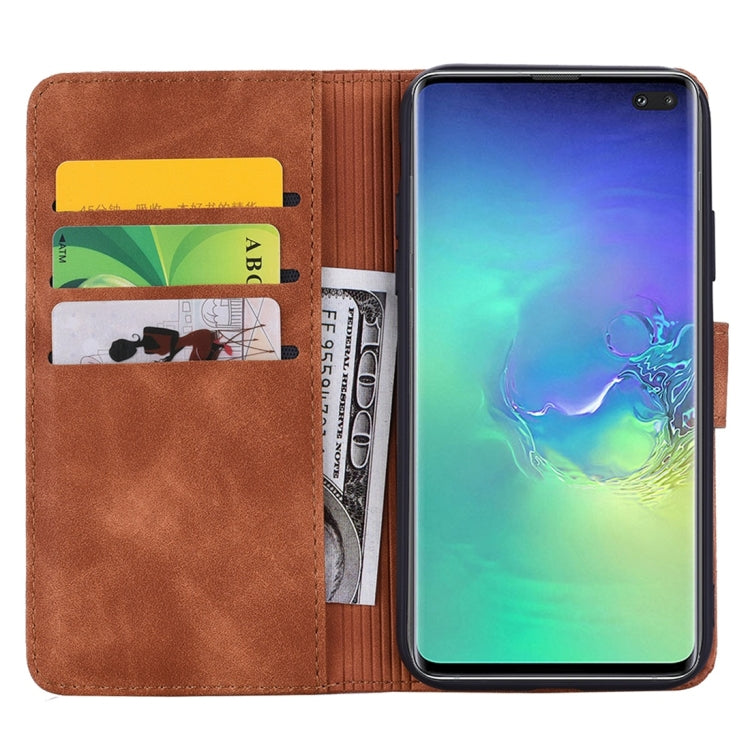 For Galaxy S10+ Calf Pattern Diamond Mandala Double Folding Design Embossed Leather Case with Wallet & Holder & Card Slots