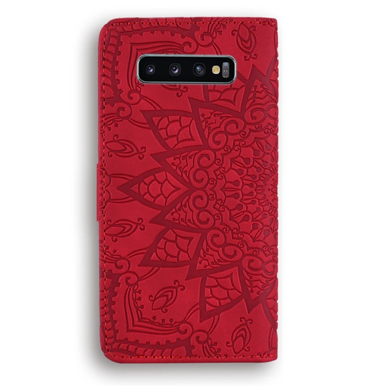 For Galaxy S10+ Calf Pattern Diamond Mandala Double Folding Design Embossed Leather Case with Wallet & Holder & Card Slots