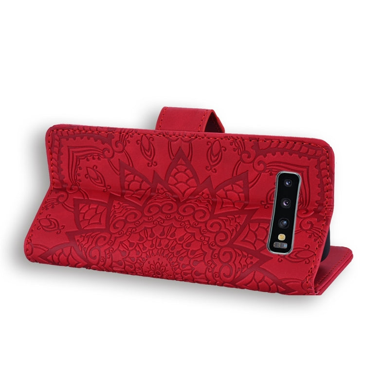 For Galaxy S10+ Calf Pattern Diamond Mandala Double Folding Design Embossed Leather Case with Wallet & Holder & Card Slots