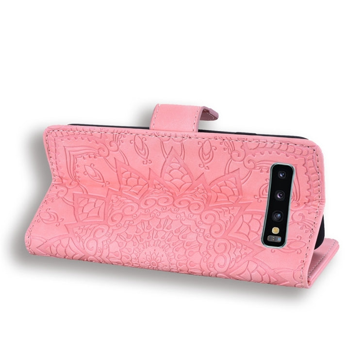 For Galaxy S10+ Calf Pattern Diamond Mandala Double Folding Design Embossed Leather Case with Wallet & Holder & Card Slots
