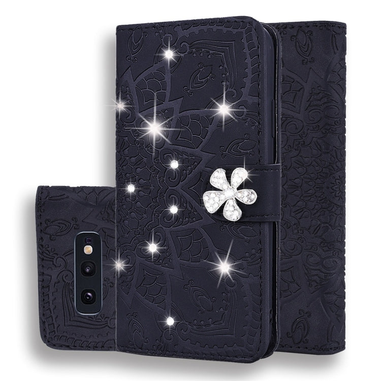 For Galaxy S10e Calf Pattern Diamond Mandala Double Folding Design Embossed Leather Case with Wallet & Holder & Card Slots