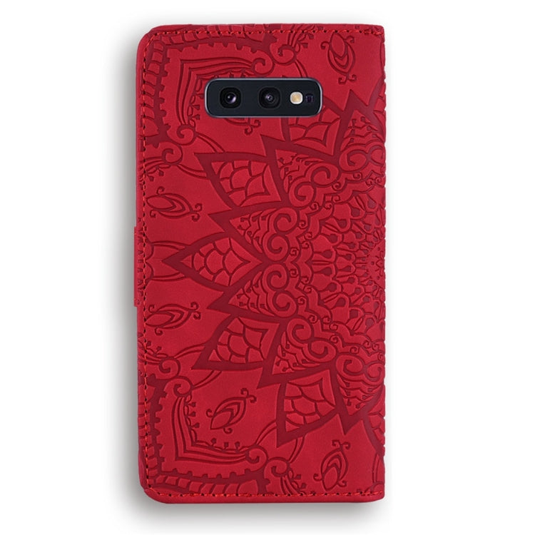 For Galaxy S10e Calf Pattern Diamond Mandala Double Folding Design Embossed Leather Case with Wallet & Holder & Card Slots