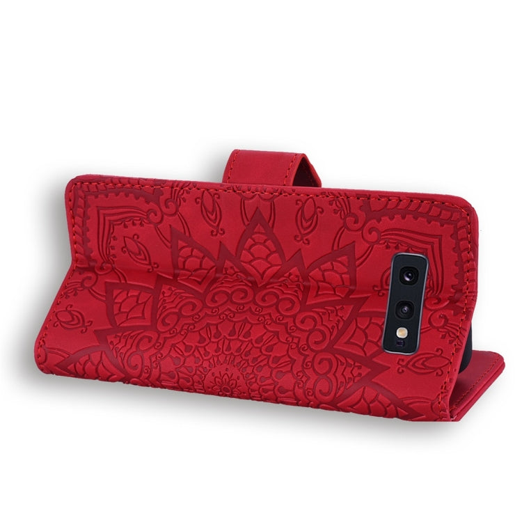For Galaxy S10e Calf Pattern Diamond Mandala Double Folding Design Embossed Leather Case with Wallet & Holder & Card Slots