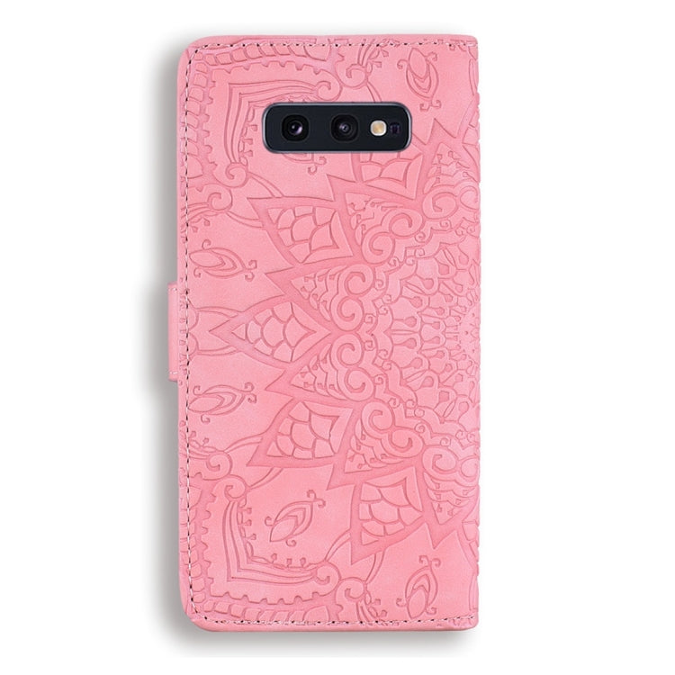 For Galaxy S10e Calf Pattern Diamond Mandala Double Folding Design Embossed Leather Case with Wallet & Holder & Card Slots