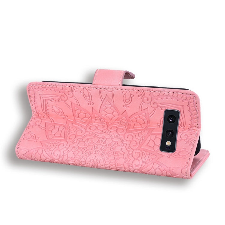 For Galaxy S10e Calf Pattern Diamond Mandala Double Folding Design Embossed Leather Case with Wallet & Holder & Card Slots