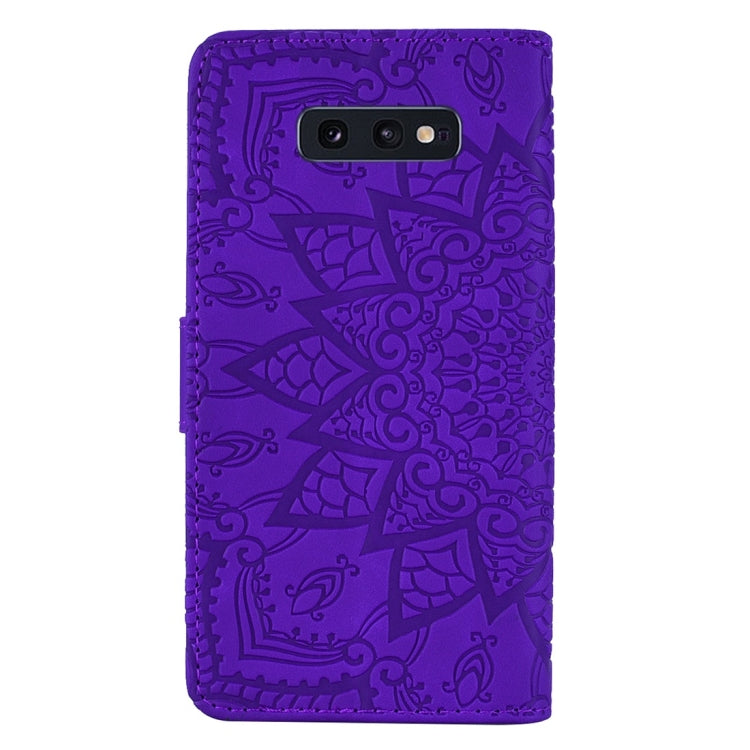 For Galaxy S10e Calf Pattern Diamond Mandala Double Folding Design Embossed Leather Case with Wallet & Holder & Card Slots