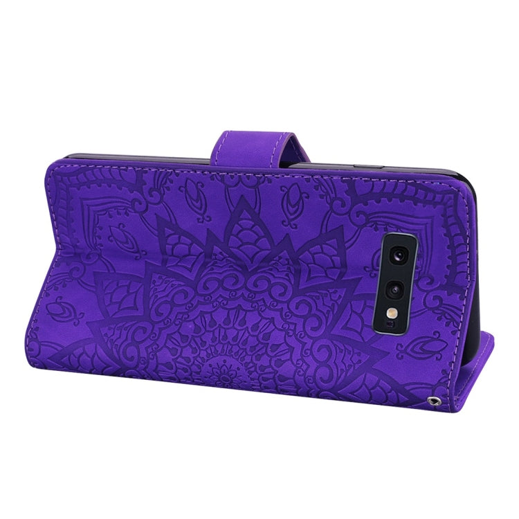 For Galaxy S10e Calf Pattern Diamond Mandala Double Folding Design Embossed Leather Case with Wallet & Holder & Card Slots