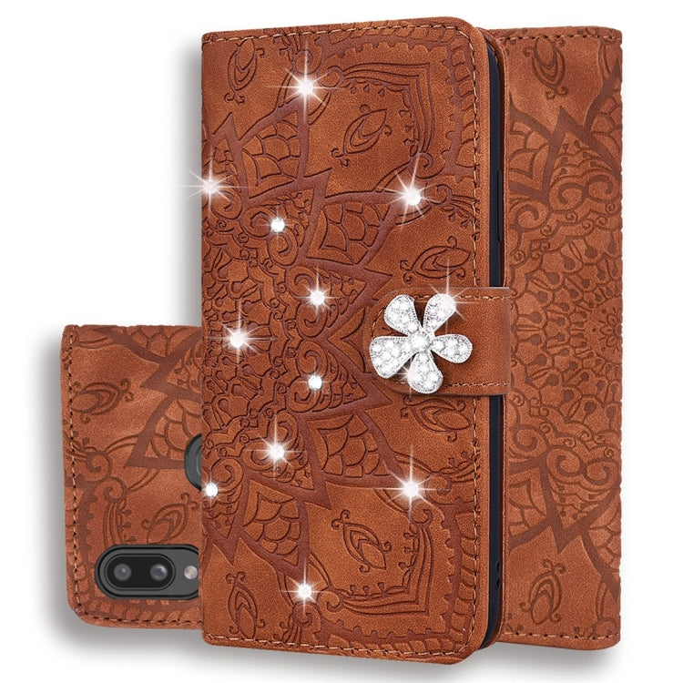 For Galaxy A10s Calf Pattern Diamond Mandala Double Folding Design Embossed Leather Case with Wallet & Holder & Card Slots