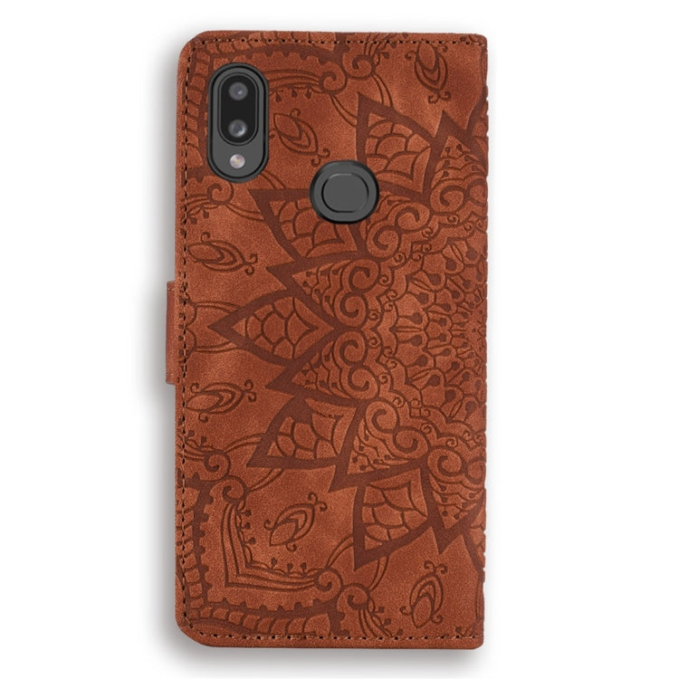 For Galaxy A10s Calf Pattern Diamond Mandala Double Folding Design Embossed Leather Case with Wallet & Holder & Card Slots