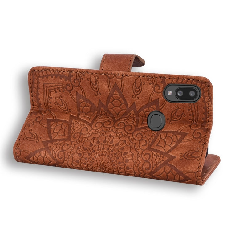 For Galaxy A10s Calf Pattern Diamond Mandala Double Folding Design Embossed Leather Case with Wallet & Holder & Card Slots