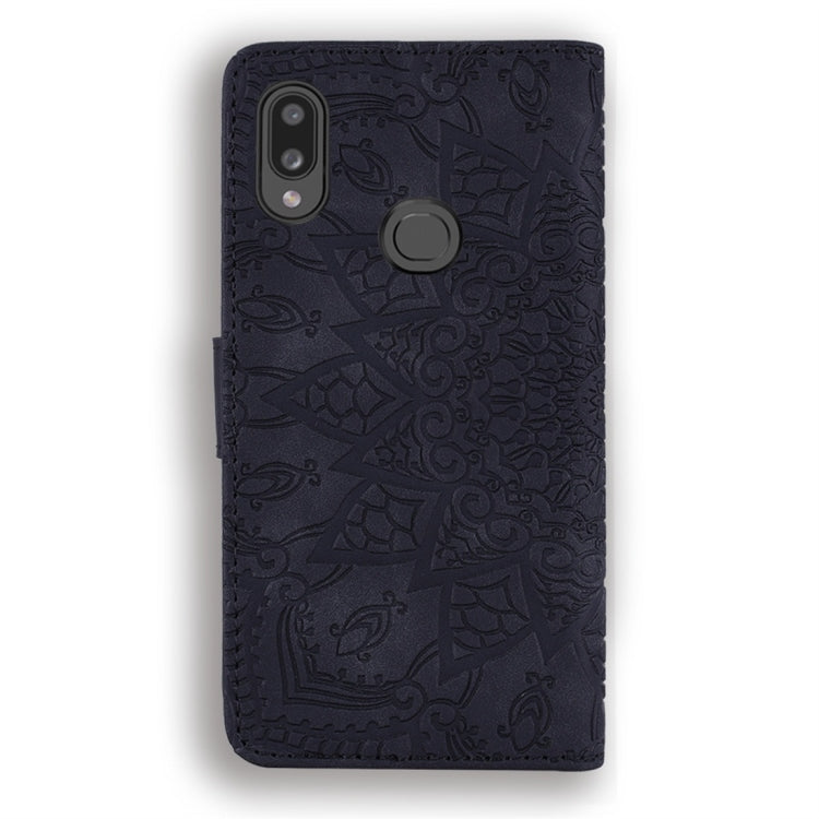 For Galaxy A10s Calf Pattern Diamond Mandala Double Folding Design Embossed Leather Case with Wallet & Holder & Card Slots