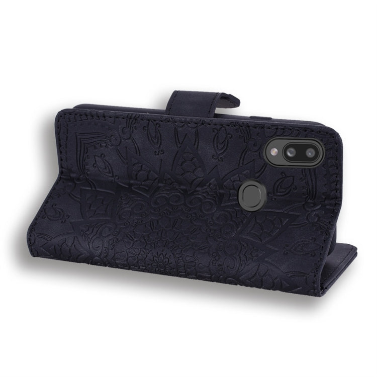 For Galaxy A10s Calf Pattern Diamond Mandala Double Folding Design Embossed Leather Case with Wallet & Holder & Card Slots