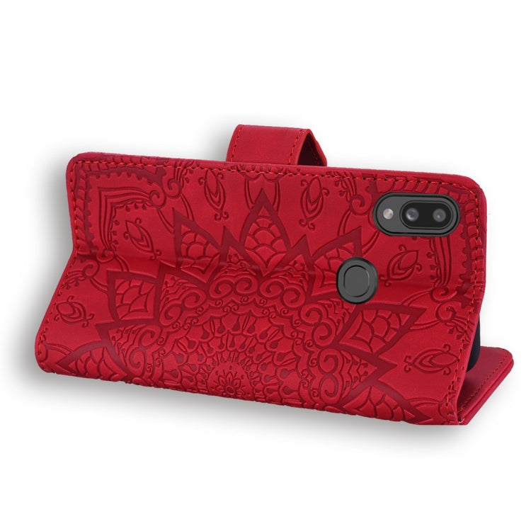 For Galaxy A10s Calf Pattern Diamond Mandala Double Folding Design Embossed Leather Case with Wallet & Holder & Card Slots