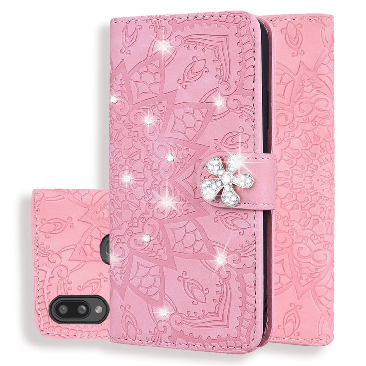For Galaxy A10s Calf Pattern Diamond Mandala Double Folding Design Embossed Leather Case with Wallet & Holder & Card Slots