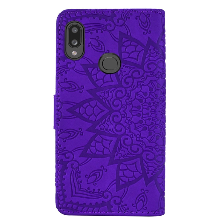 For Galaxy A10s Calf Pattern Diamond Mandala Double Folding Design Embossed Leather Case with Wallet & Holder & Card Slots