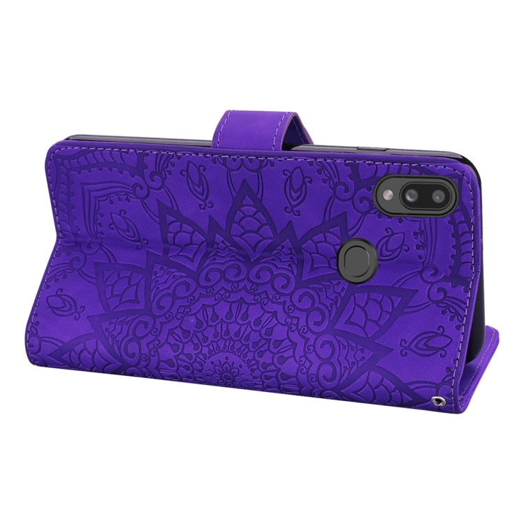 For Galaxy A10s Calf Pattern Diamond Mandala Double Folding Design Embossed Leather Case with Wallet & Holder & Card Slots