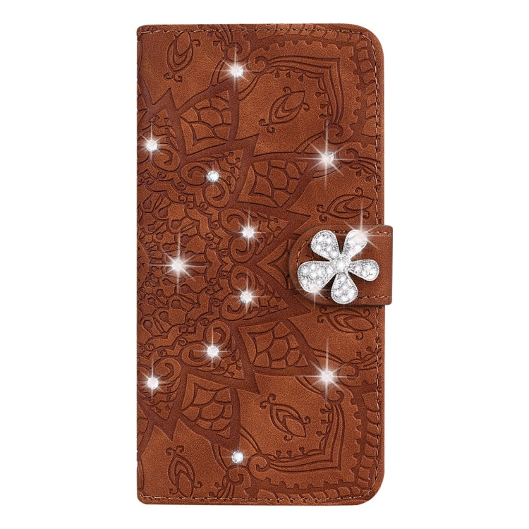 For Galaxy A20s Calf Pattern Diamond Mandala Double Folding Design Embossed Leather Case with Wallet & Holder & Card Slots
