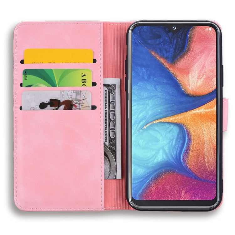 For Galaxy A20s Calf Pattern Diamond Mandala Double Folding Design Embossed Leather Case with Wallet & Holder & Card Slots