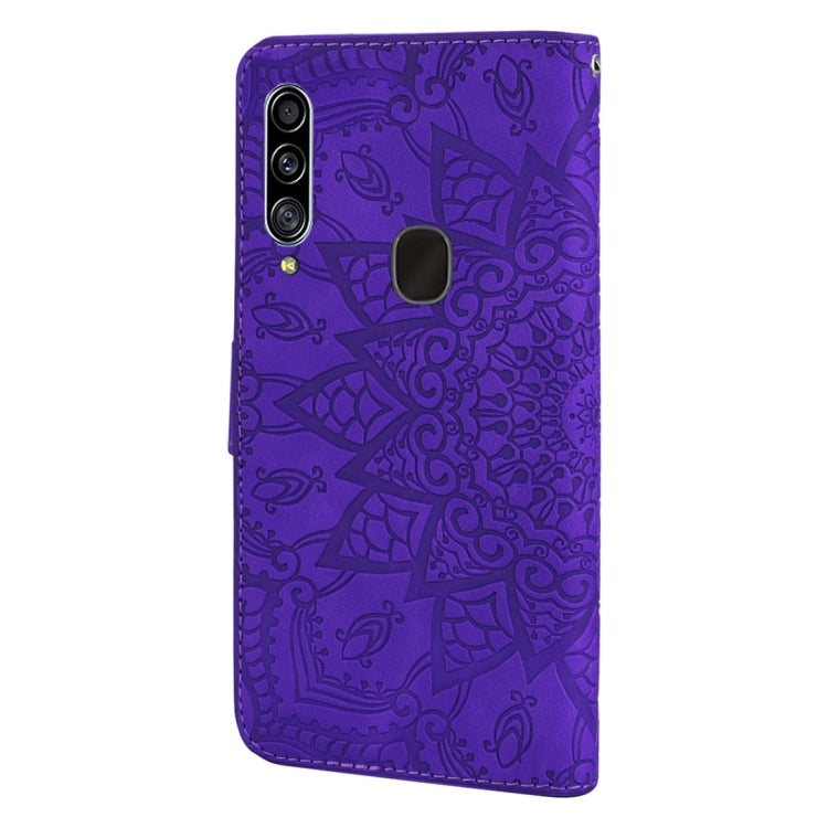 For Galaxy A20s Calf Pattern Diamond Mandala Double Folding Design Embossed Leather Case with Wallet & Holder & Card Slots