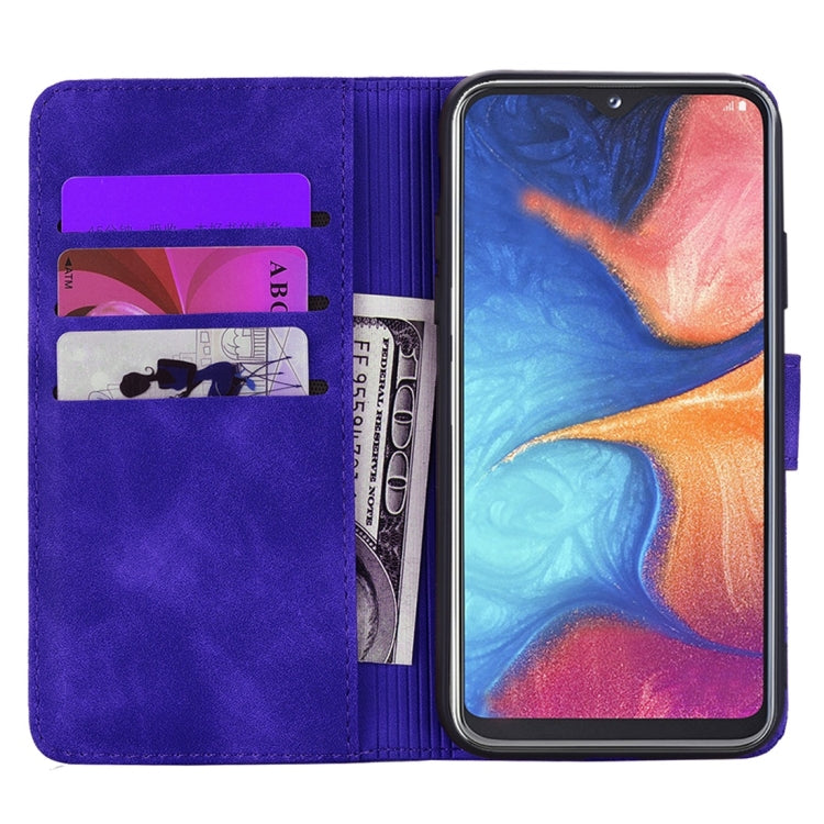 For Galaxy A20s Calf Pattern Diamond Mandala Double Folding Design Embossed Leather Case with Wallet & Holder & Card Slots