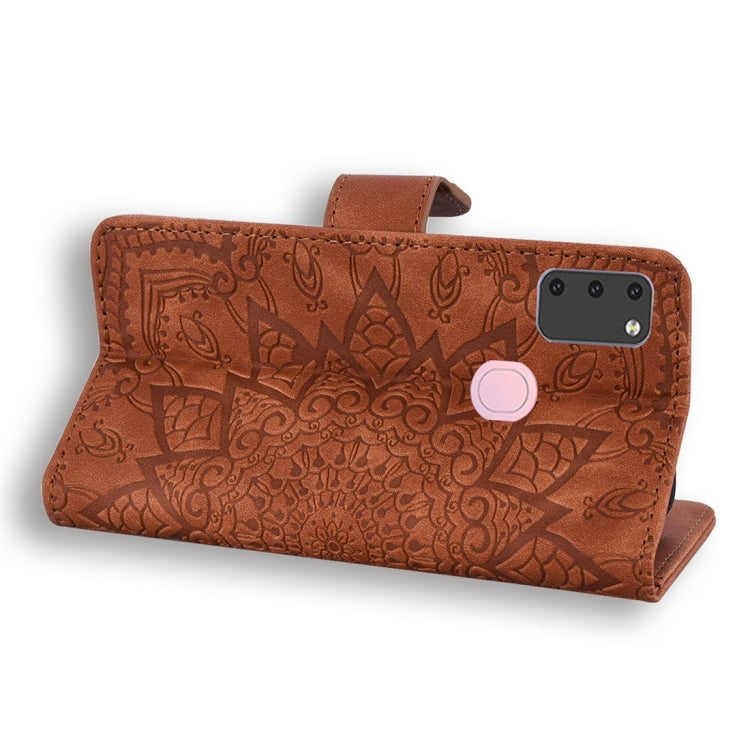 For Galaxy M30s Calf Pattern Diamond Mandala Double Folding Design Embossed Leather Case with Wallet & Holder & Card Slots