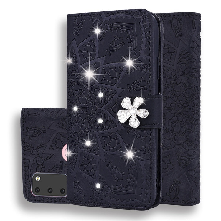 For Galaxy M30s Calf Pattern Diamond Mandala Double Folding Design Embossed Leather Case with Wallet & Holder & Card Slots