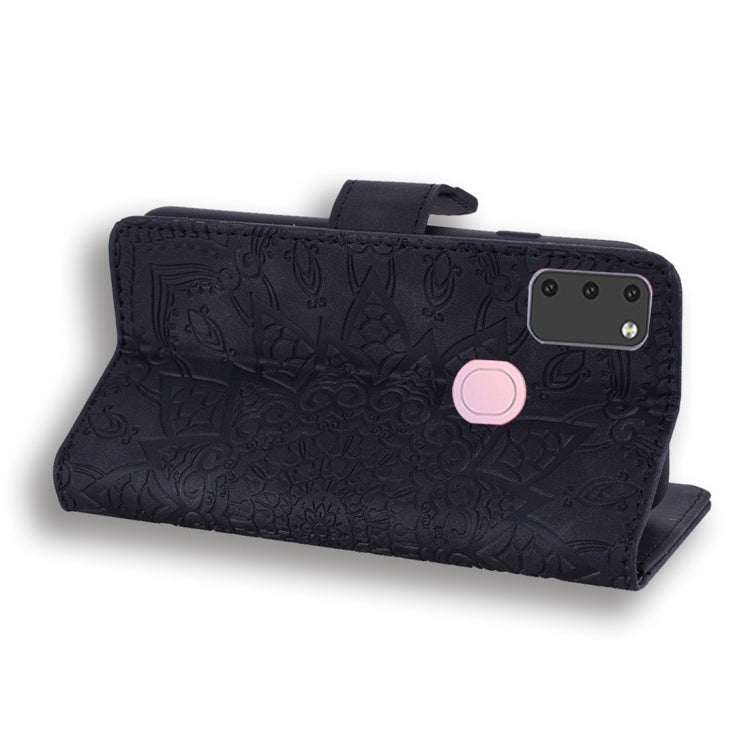 For Galaxy M30s Calf Pattern Diamond Mandala Double Folding Design Embossed Leather Case with Wallet & Holder & Card Slots