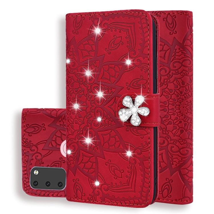 For Galaxy M30s Calf Pattern Diamond Mandala Double Folding Design Embossed Leather Case with Wallet & Holder & Card Slots