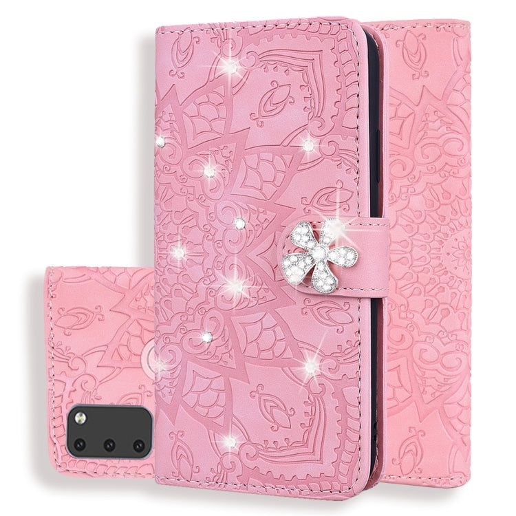For Galaxy M30s Calf Pattern Diamond Mandala Double Folding Design Embossed Leather Case with Wallet & Holder & Card Slots