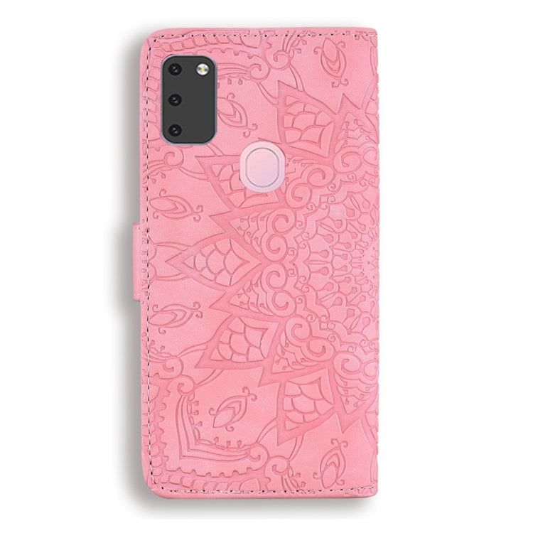 For Galaxy M30s Calf Pattern Diamond Mandala Double Folding Design Embossed Leather Case with Wallet & Holder & Card Slots