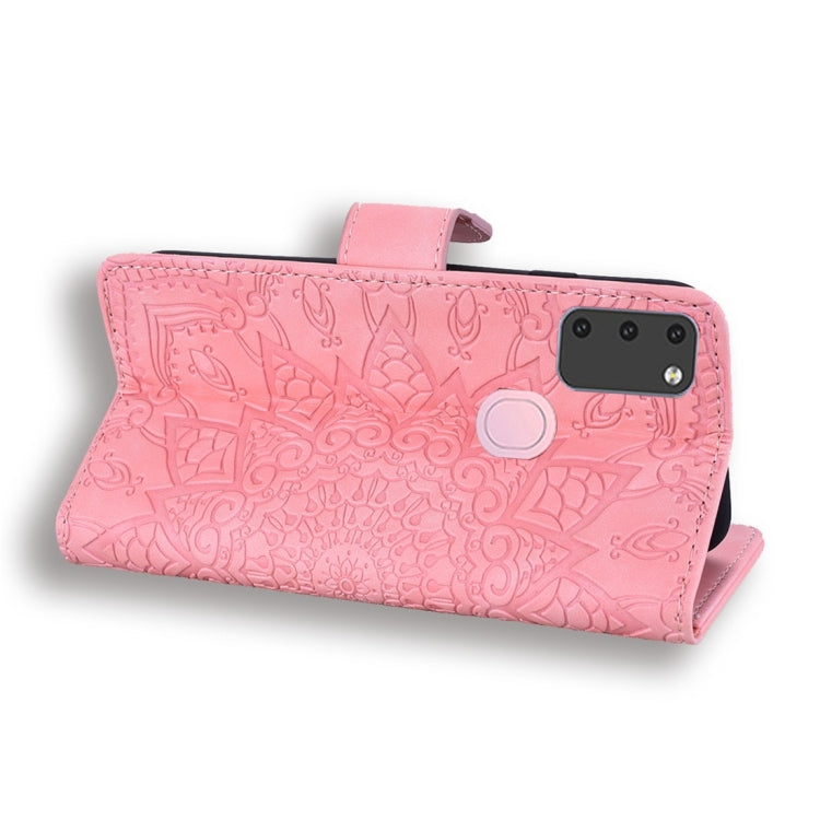 For Galaxy M30s Calf Pattern Diamond Mandala Double Folding Design Embossed Leather Case with Wallet & Holder & Card Slots