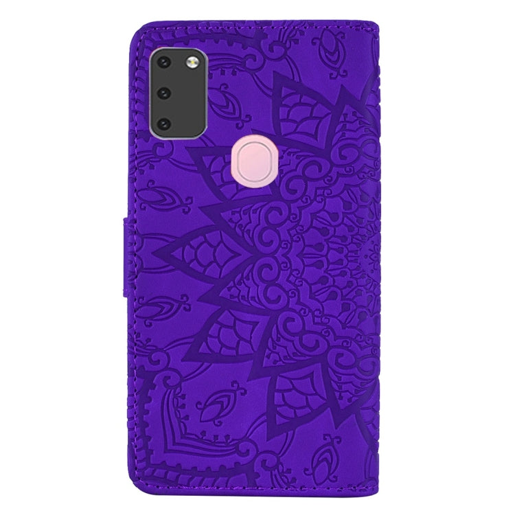 For Galaxy M30s Calf Pattern Diamond Mandala Double Folding Design Embossed Leather Case with Wallet & Holder & Card Slots