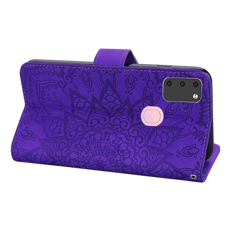 For Galaxy M30s Calf Pattern Diamond Mandala Double Folding Design Embossed Leather Case with Wallet & Holder & Card Slots