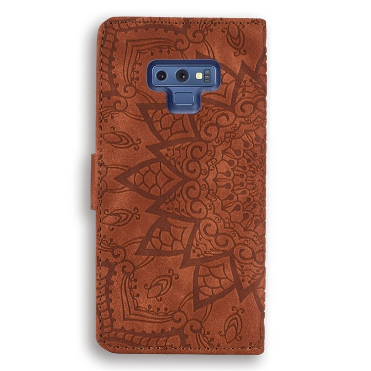 For Galaxy Note 9 Calf Pattern Diamond Mandala Double Folding Design Embossed Leather Case with Wallet & Holder & Card Slots