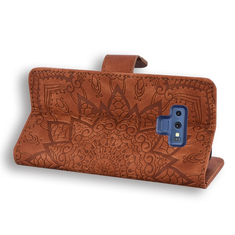 For Galaxy Note 9 Calf Pattern Diamond Mandala Double Folding Design Embossed Leather Case with Wallet & Holder & Card Slots