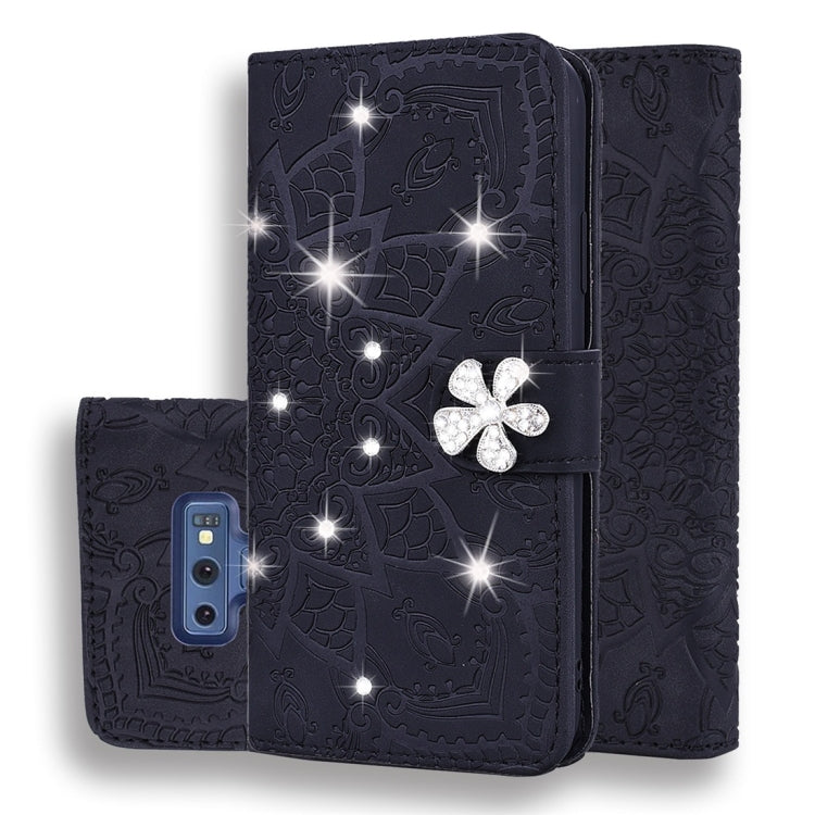 For Galaxy Note 9 Calf Pattern Diamond Mandala Double Folding Design Embossed Leather Case with Wallet & Holder & Card Slots