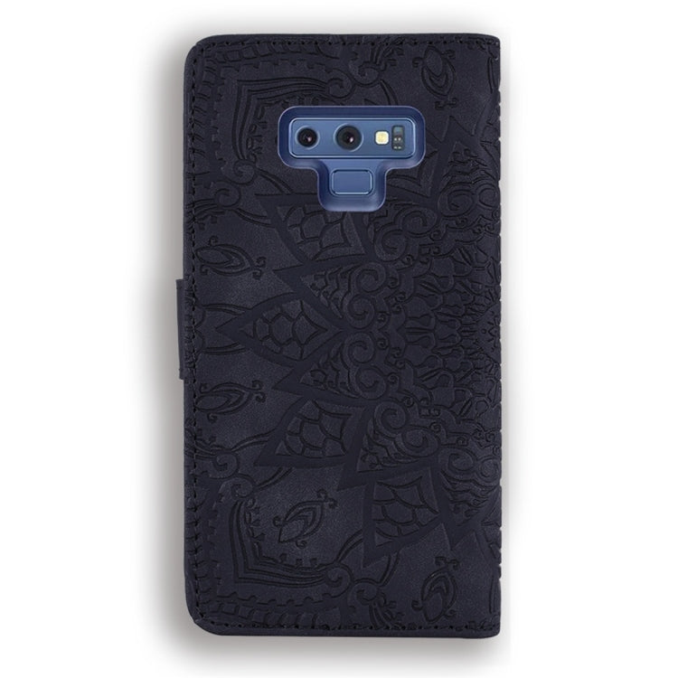 For Galaxy Note 9 Calf Pattern Diamond Mandala Double Folding Design Embossed Leather Case with Wallet & Holder & Card Slots