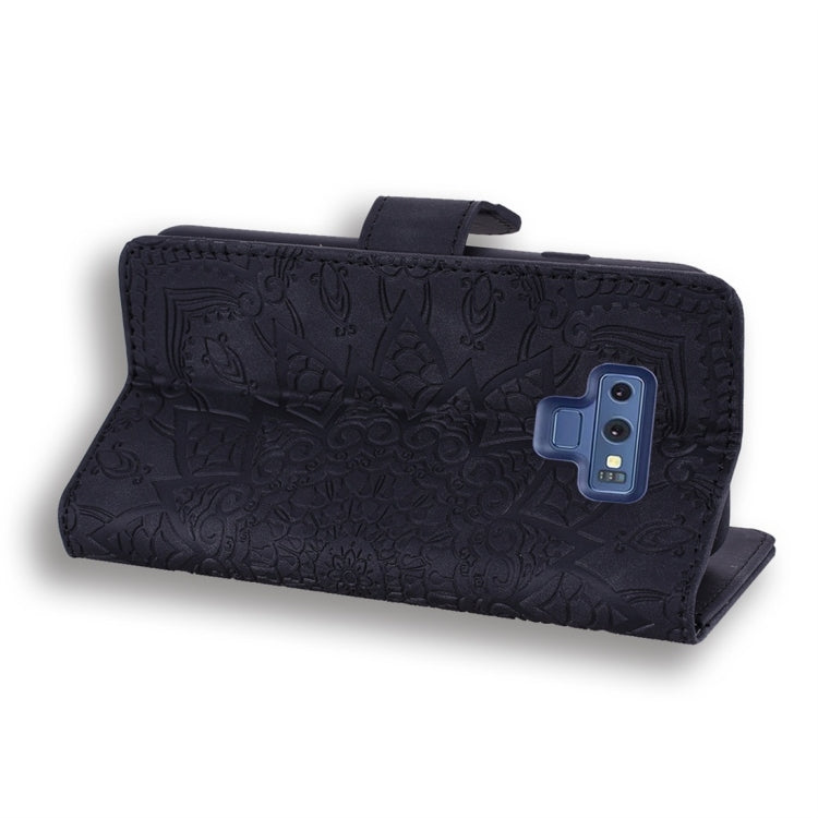 For Galaxy Note 9 Calf Pattern Diamond Mandala Double Folding Design Embossed Leather Case with Wallet & Holder & Card Slots