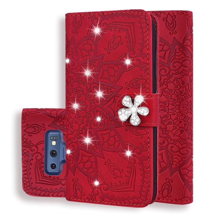 For Galaxy Note 9 Calf Pattern Diamond Mandala Double Folding Design Embossed Leather Case with Wallet & Holder & Card Slots